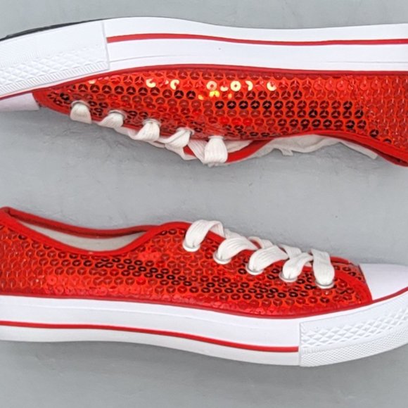 balera Shoes - Balera Red Sequin Low Top Lace Up Dance Sneakers Glitter Bling Women’s Sz 7